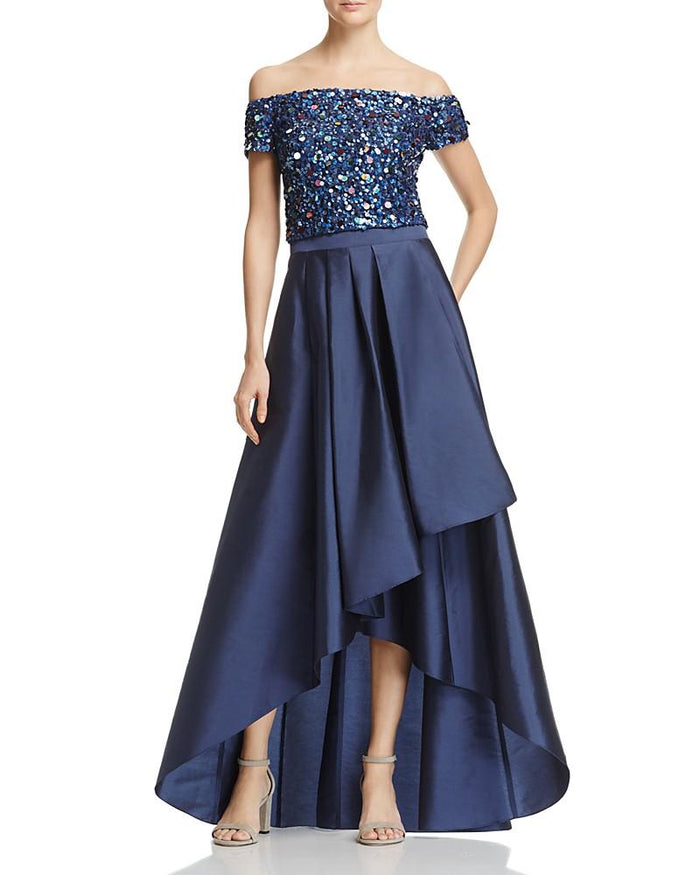 Adrianna Papell - Sequined High Low Gown  AP1E201583 Special Occasion Dress 2 / Twilight