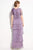 Adrianna Papell Sheer Beaded Short Sleeve Tiered Chiffon Gown 81865470 CCSALE 8 / Violet