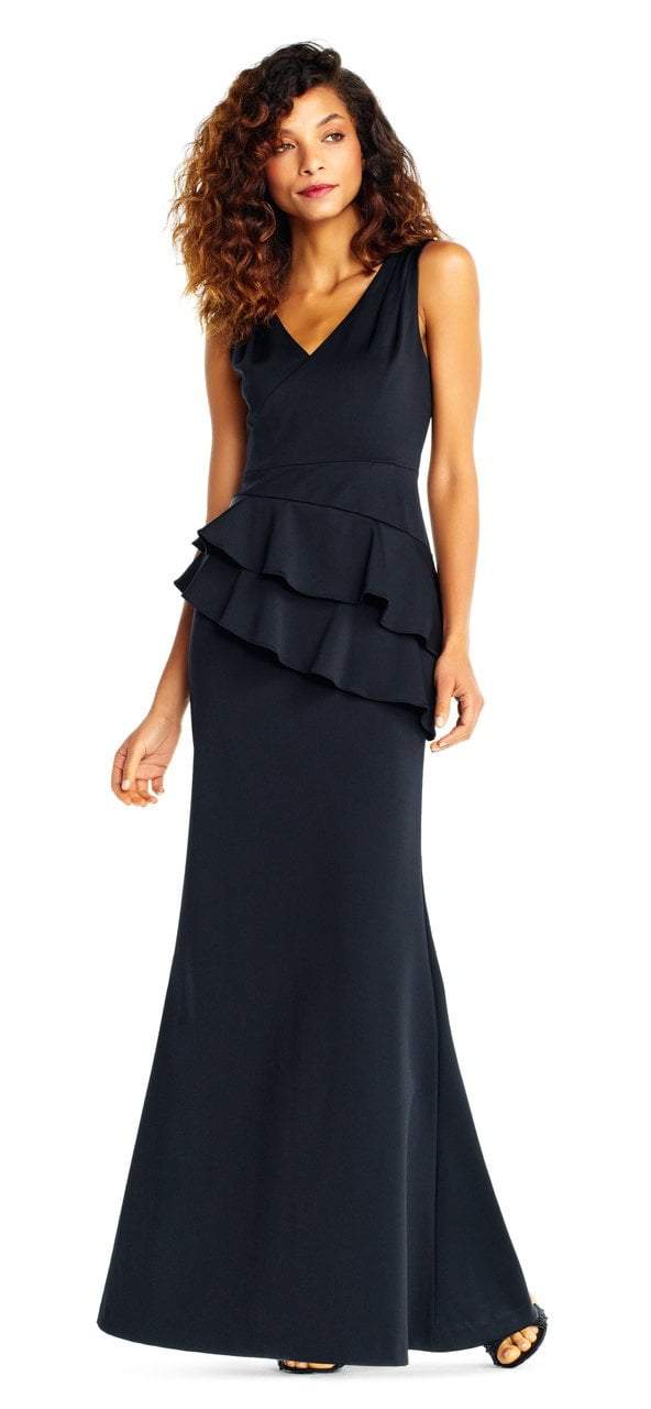 Adrianna Papell - Sleeveless Layered Peplum Gown AP1E202233 - 1 pc Black in Size 10 Available CCSALE 10 / Black