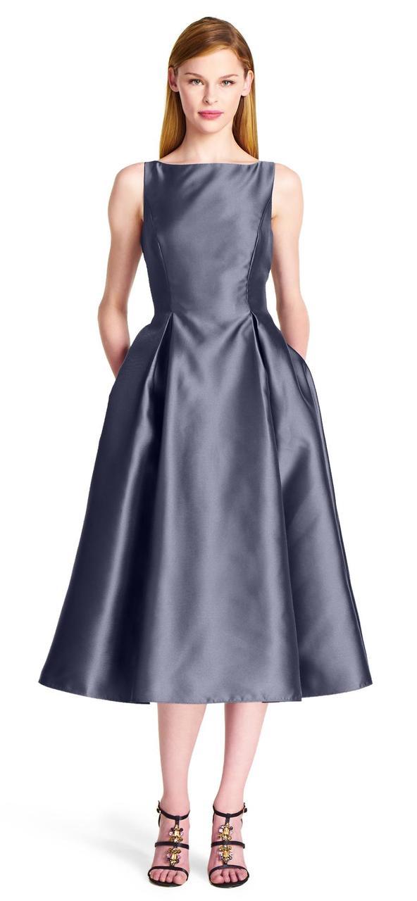 Adrianna Papell - Sleeveless V-Back Tea Length Dress 41899070 Special Occasion Dress 2 / Gunmetal