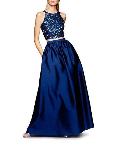 Adrianna Papell - Two-Piece Halter Neckline Long Dress 91922200 Special Occasion Dress 6 / Twilight