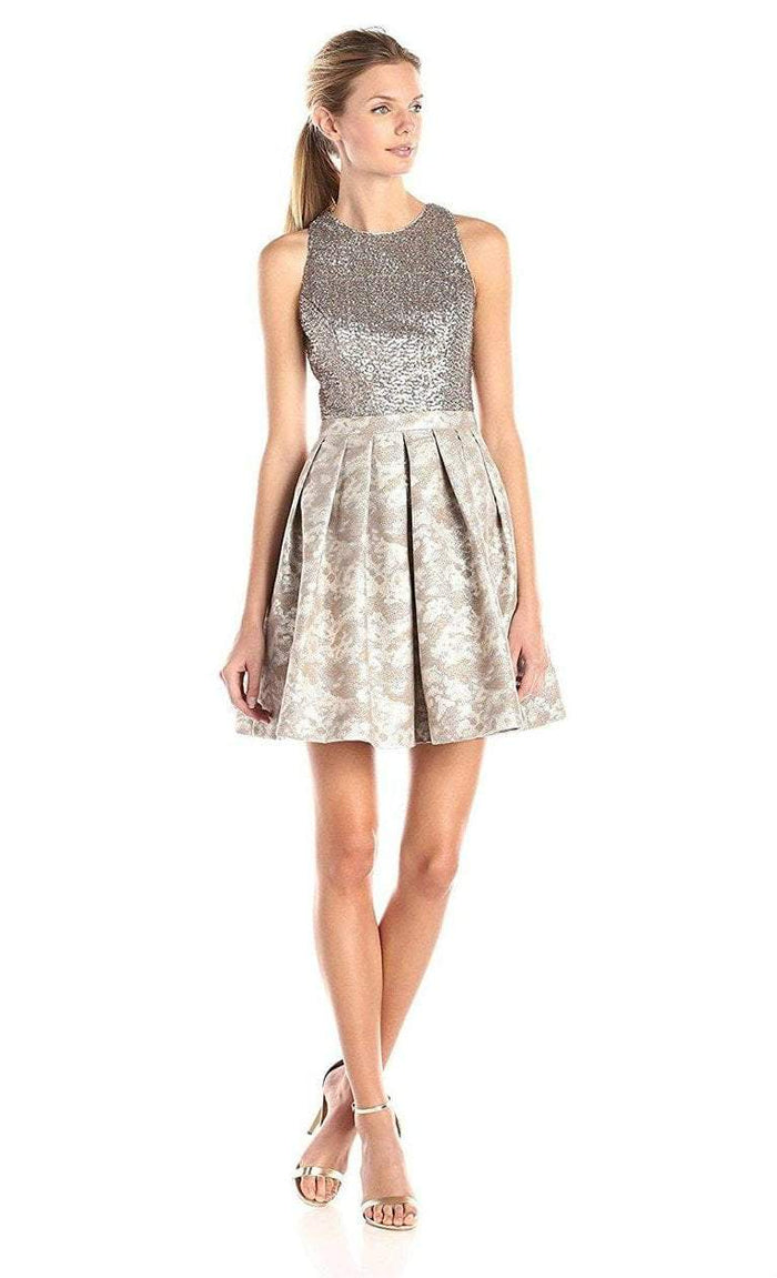 Aidan Mattox - 151A11550 Sequined Jewel Neck Pleated A Line Dress Special Occasion Dress 10 / Champagne