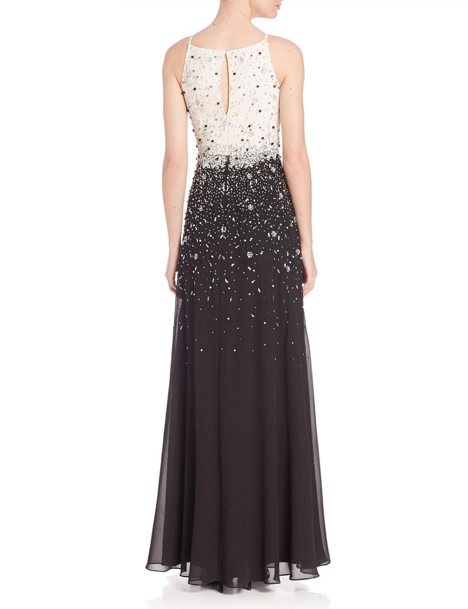 Aidan Mattox Ivory Black Blouson Beaded Chiffon Mesh Dress main image 0