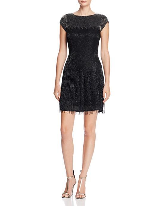 Aidan Mattox Womens Embellished Beaded Cocktail Dress Black 2