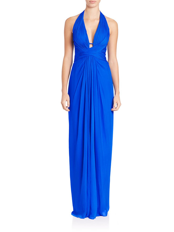 Aidan Mattox - Crisscross-Strapped Midriff Plunging Halter Gown 54469500 - 1 Pc Cobalt in size 10 Available CCSALE 10 / Cobalt
