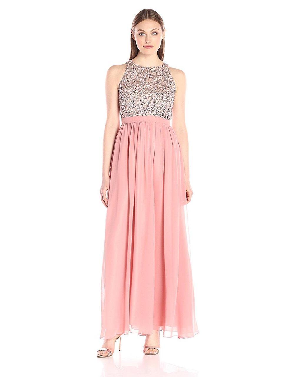 open lace back dress Aidan Mattox Long Sequin Dress Champagne with Silver Gold – Olde Kitchen &  Home