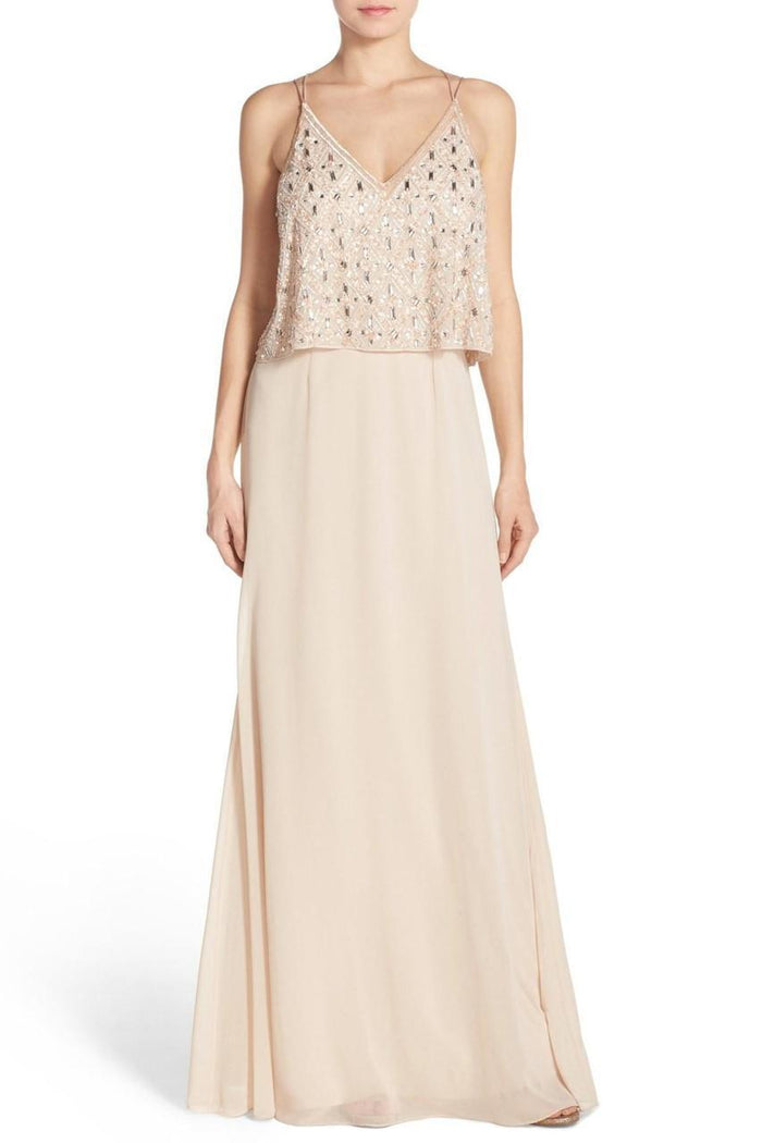 Aidan Mattox - Embellished V-Neck Dress 54469340 Special Occasion Dress 8 / Champagne