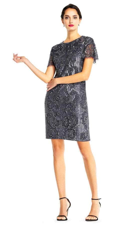 Aidan Mattox - Jewel Neck Short Formal Dress MD1E204348 - 1 pc Gunmetal in Size 16 Available CCSALE 16 / Gunmetal