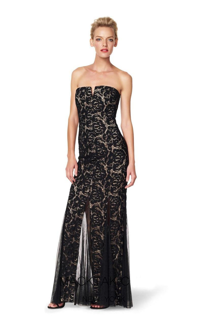 Aidan Mattox - Lace Straight Across Neck Dress 151A12670 Special Occasion Dress 2 / Black Nude