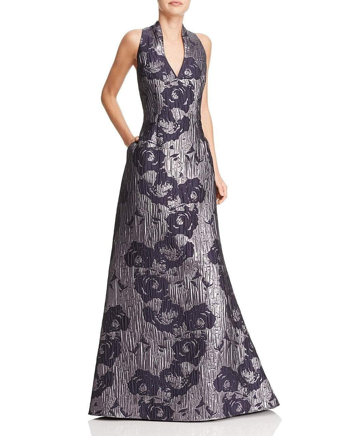 Aidan Mattox - MD1E200784 Sleeveless Metallic Floral Print Gown Special Occasion Dress 0 / Twilight
