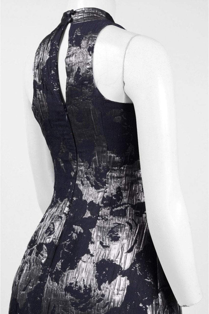 AIDAN MATTOX Womens Metallic Floral Sleeveless Boat Neck Midi Evening Fit + Flare Dress