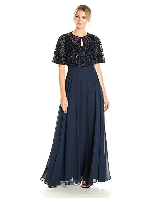 Aidan Mattox - MD1E201185 Embellished Caped Scoop Neck A-Line Gown Special Occasion Dress 0 / Twilight Black