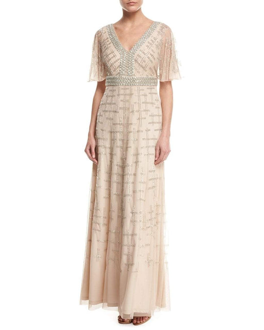Aidan Mattox - MD1E201195 Short Flutter Sleeve Adorned Capelet Gown