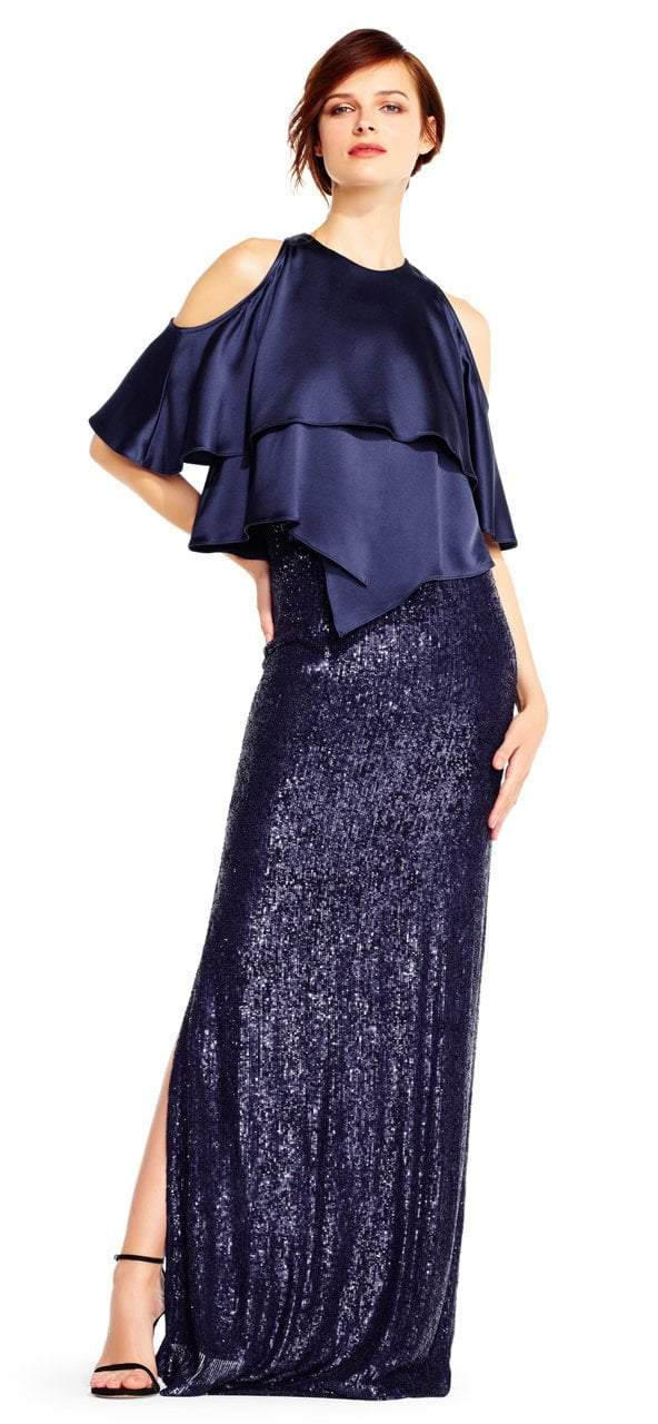 Aidan Mattox - MD1E201424 Jewel Neck Popover Sequined Gown Special Occasion Dress 0 / Twilight