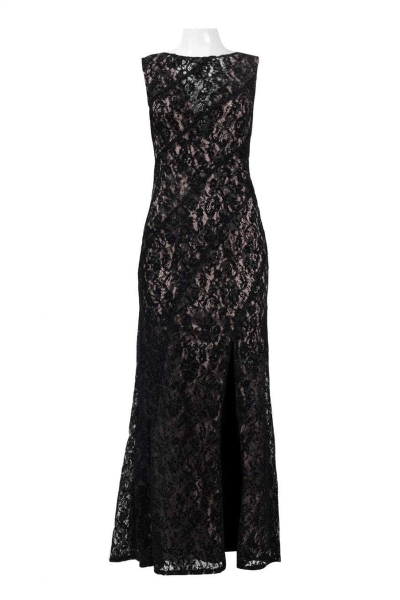 Aidan Mattox - MD1E201455 Illusion V-Neck Floral Lace Evening Gown ...