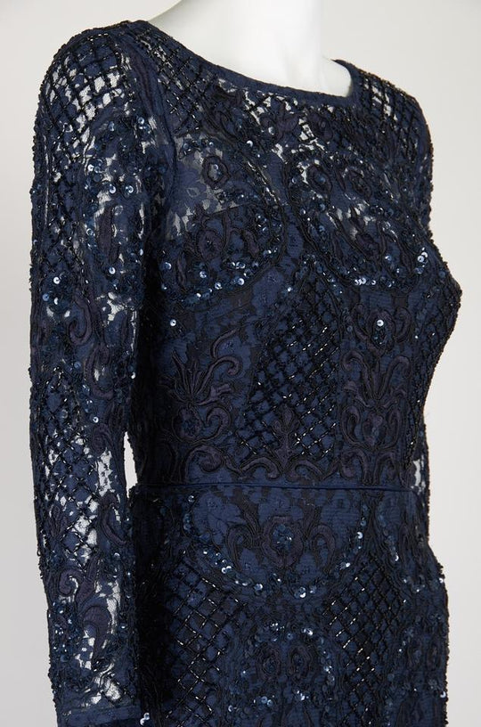 Aidan Mattox - MD1E201905 Lace Embroidered Bateau Column Dress Special Occasion Dress