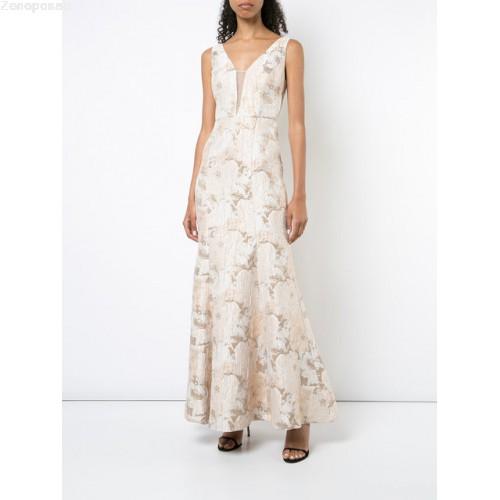Aidan Mattox - MD1E202493 Floral Metallic Jacquard Deep V-neck Dress