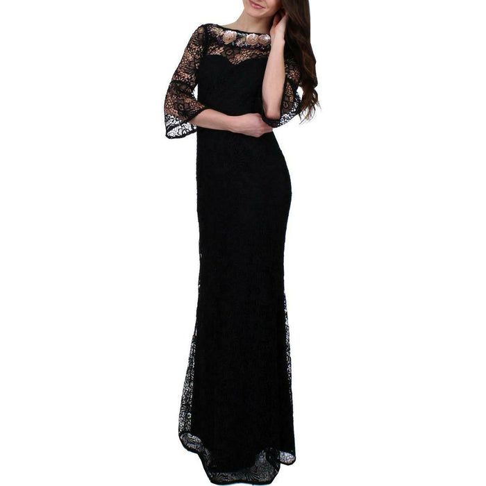 Aidan Mattox - MD1E202735 Floral Lace Bateau Trumpet Dress Special Occasion Dress 0 / Black