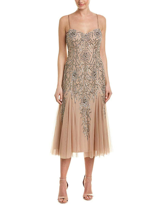 Aidan Mattox - MD1E202857 Sequined Spaghetti Strap Column Dress Special Occasion Dress 00 / Light Mink