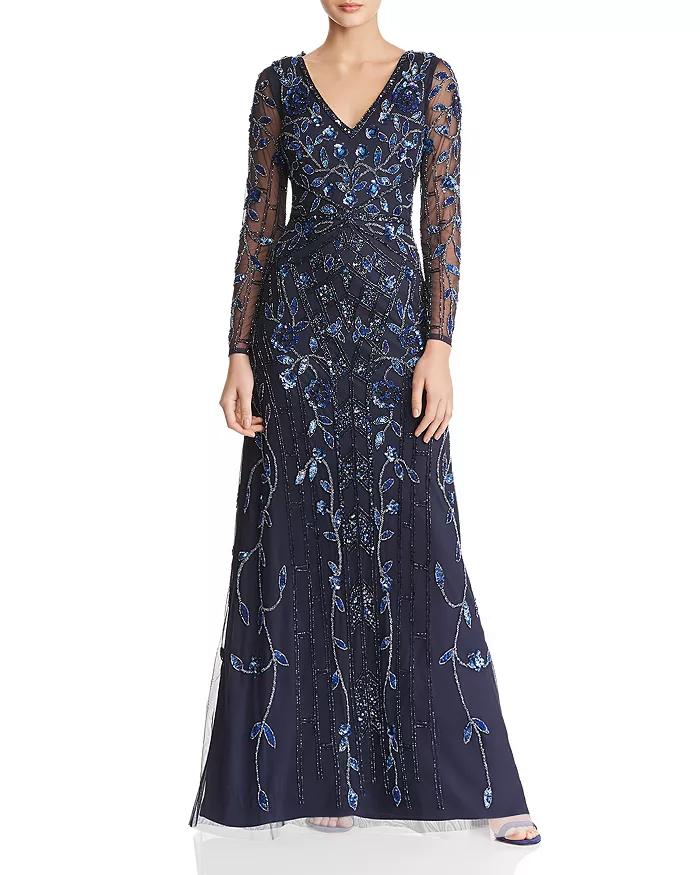 Aidan Mattox - MD1E203314 Embellished Sheer Long Sleeves A-line Dress ...