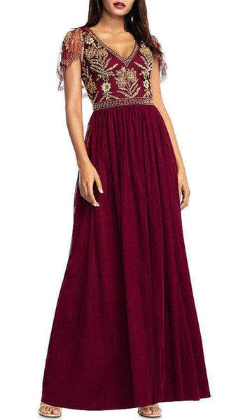 Aidan Mattox MD1E204197 - Short Sleeves V-Neck Evening Dress Aidan Mattox MD1E204197 - Short Sleeves V-Neck Evening Dress