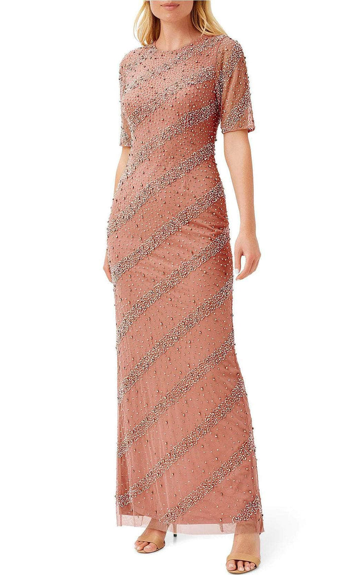 Aidan Mattox MD1E207520 - Short Sleeve Beaded Formal Dress Evening Dresses 2 / Rosy Peach