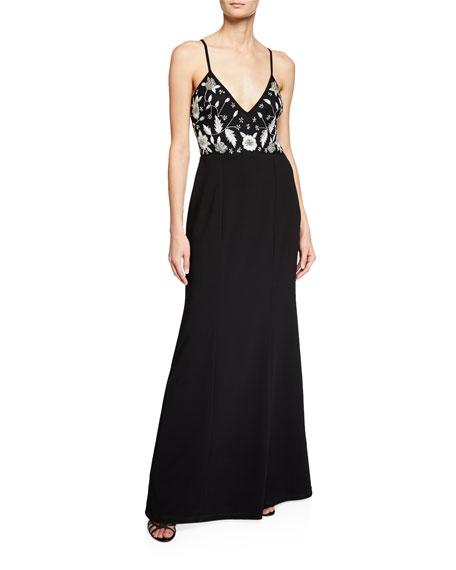 Aidan Mattox - MN1E203437 Floral Bodice Sleeveless A-line Dress Special Occasion Dress 00 / Black