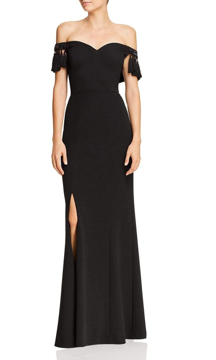 Aidan Mattox - Off-Shoulder Tassel Sleeves Evening Gown MD1E203104 - 1 pc Black In Size 14 Available CCSALE 14 / Black