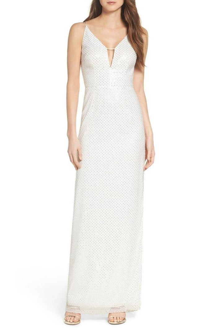 Aidan Mattox - Sequined Mesh Long Dress MN1E200508 Special Occasion Dress 0 / Ivory Silver