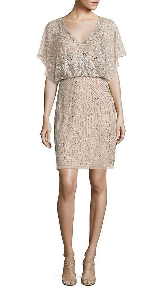 Aidan Mattox - Sequined V-Neck Blouson Short Dress MD1E200692 - 1 Pc Silver in Size 0 Available CCSALE 0 / Silver