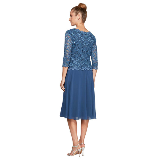 Alex Evenings - 1121796 Scallop Lace Top Tea Length Chiffon Dress