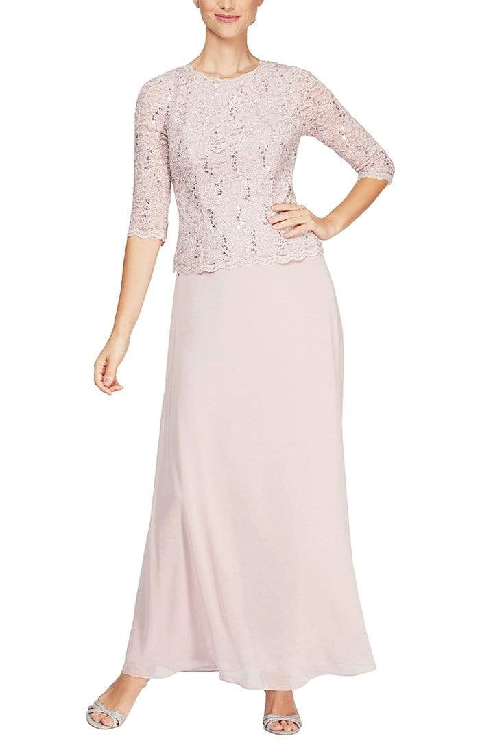 Alex Evenings - 112318 Scallop Lace Mock Dress with Chiffon Skirt Mother of the Bride Dresses 8 / Shell Pink