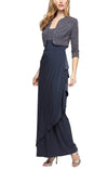 Alex Evenings Women's Draped Gown & Glitter Bolero Jacket Navy Size 16