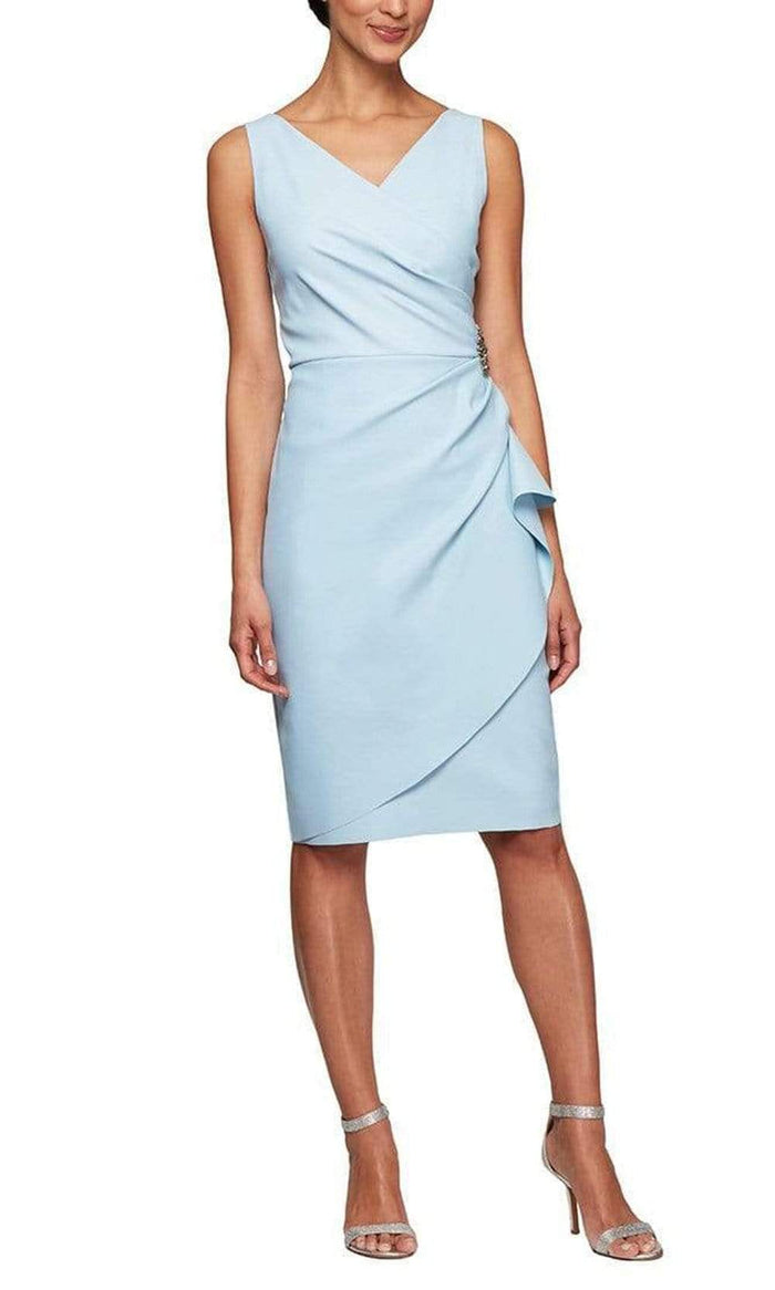 Alex Evenings - 134005 Faux Surplice Fitted Dress with Jewel Accent Cocktail Dresses 16 / Light Blue