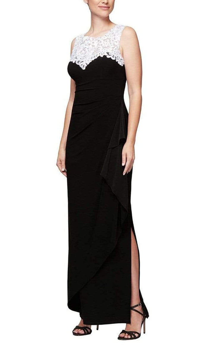 Alex Evenings - 1351423 Topped Lace Side Ruched Dress Evening Dresses 14 / Black/White