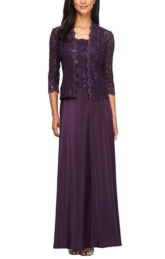 Alex Evenings - 2121198 Lace Quarter Sleeve Jacket Long Gown