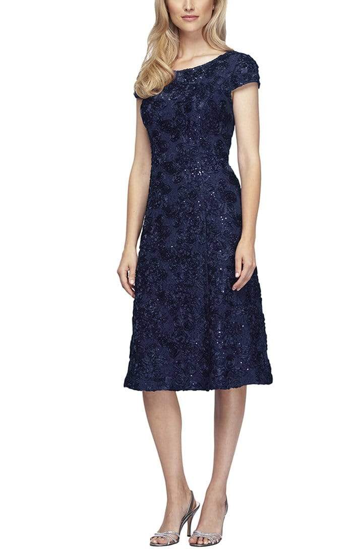 Alex Evenings - 2121570 Bateau Rosette Lace A-Line Dress Couture Candy Alex Evenings - 2121570 Bateau Rosette Lace A-Line Dress Couture Candy