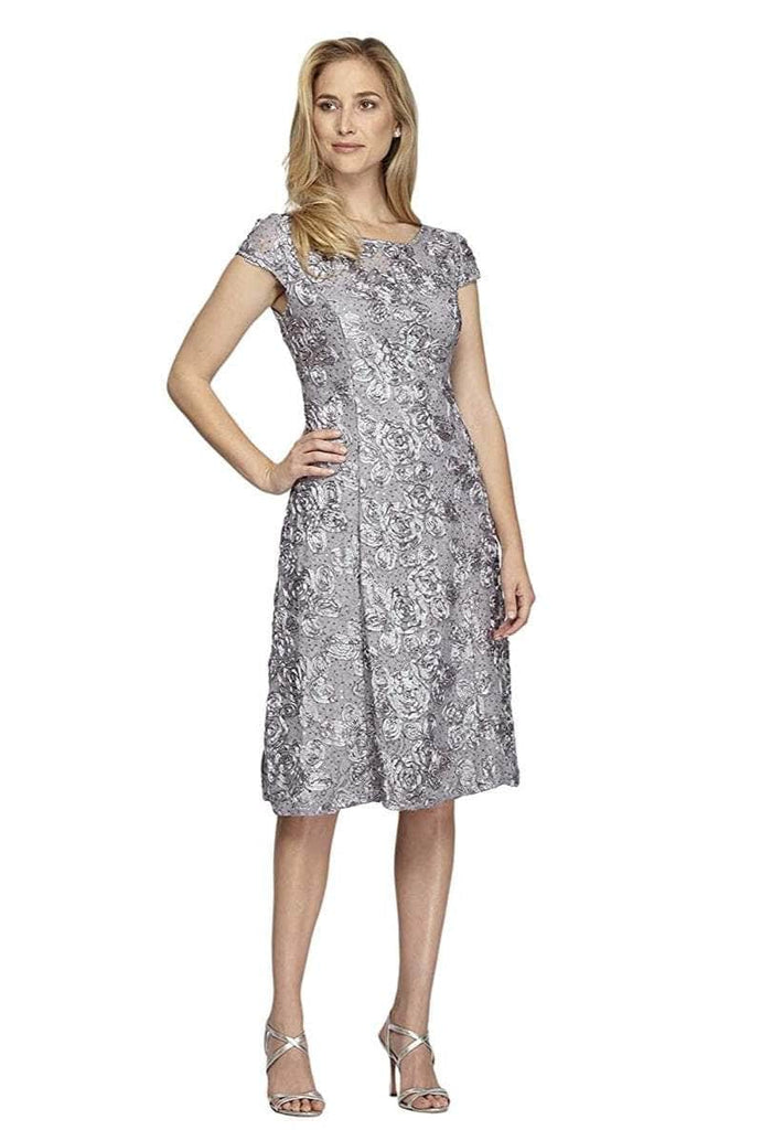 Alex Evenings - 2121570 Bateau Rosette Lace A-Line Dress Couture Candy Alex Evenings - 2121570 Bateau Rosette Lace A-Line Dress Couture Candy