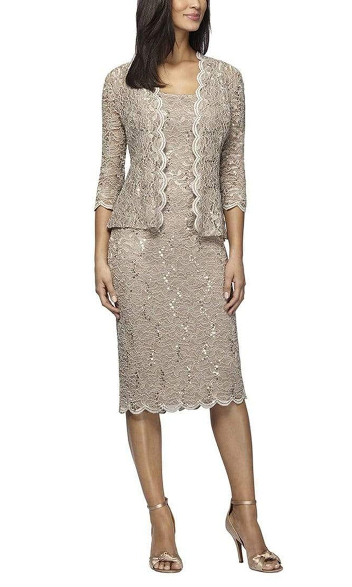 Alex Evenings - 212264 Two-Piece Scallop Lace Jacket Dress Mother of the Bride Dresses 10P / Champagne