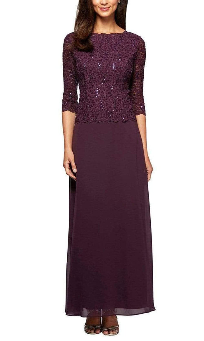 Alex Evenings - 212318 Quarter Sleeve Sparkly Lace and Chiffon Dress Mother of the Bride Dresses 10P / Deep Plum