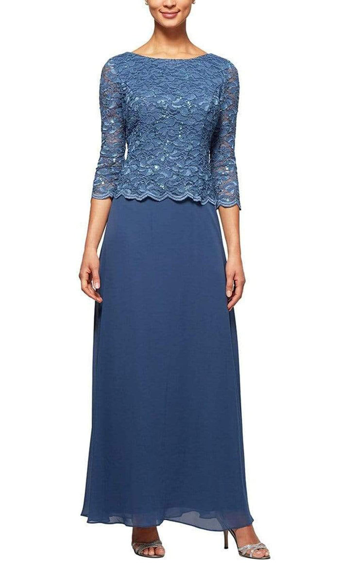 Alex Evenings - 212655 Sequined Lace Bateau Neck Sheath Dress Mother of the Bride Dresses 16P / Wedgewood