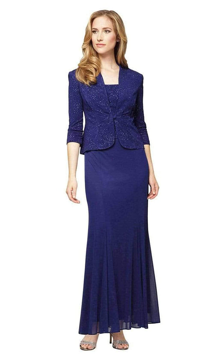 Alex Evenings - 2251651 Glittered Jacquard Dress With Jacket Evening Dresses 6P / Electric Blue