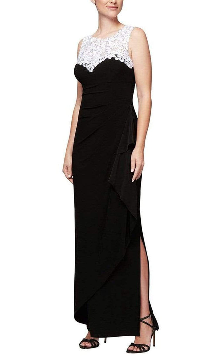 Alex Evenings - 2351423 Embroidered Lace Neckline Matte Jersey Dress Mother of the Bride Dresses 4P / Black White