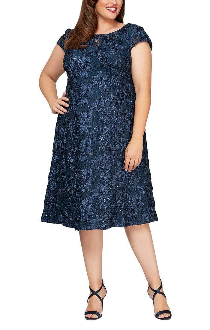 Alex Evenings - 4121570 Lace Cap Sleeves Plus Size Knee Length Dress Special Occasion Dress