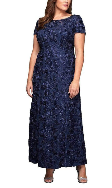Alex Evenings Plus Size Rosette Gown - Navy