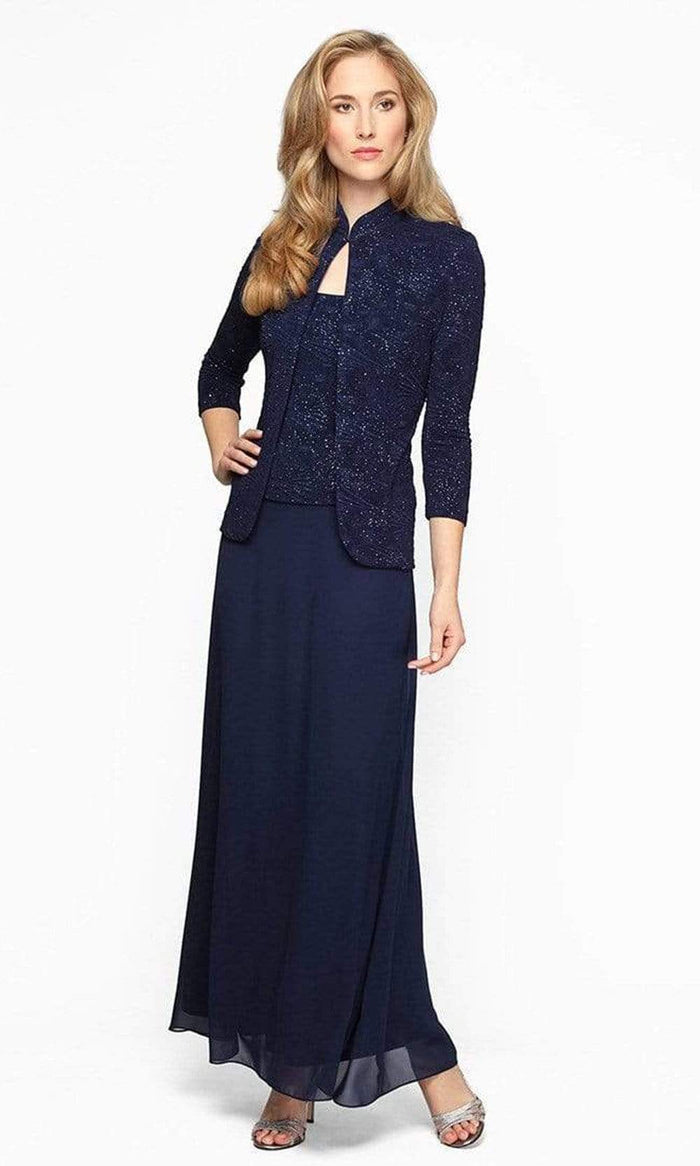 Alex Evenings - 425053 Jacquard Knit Sheath Dress With Jacket Mother of the Bride Dresses 14W / Navy