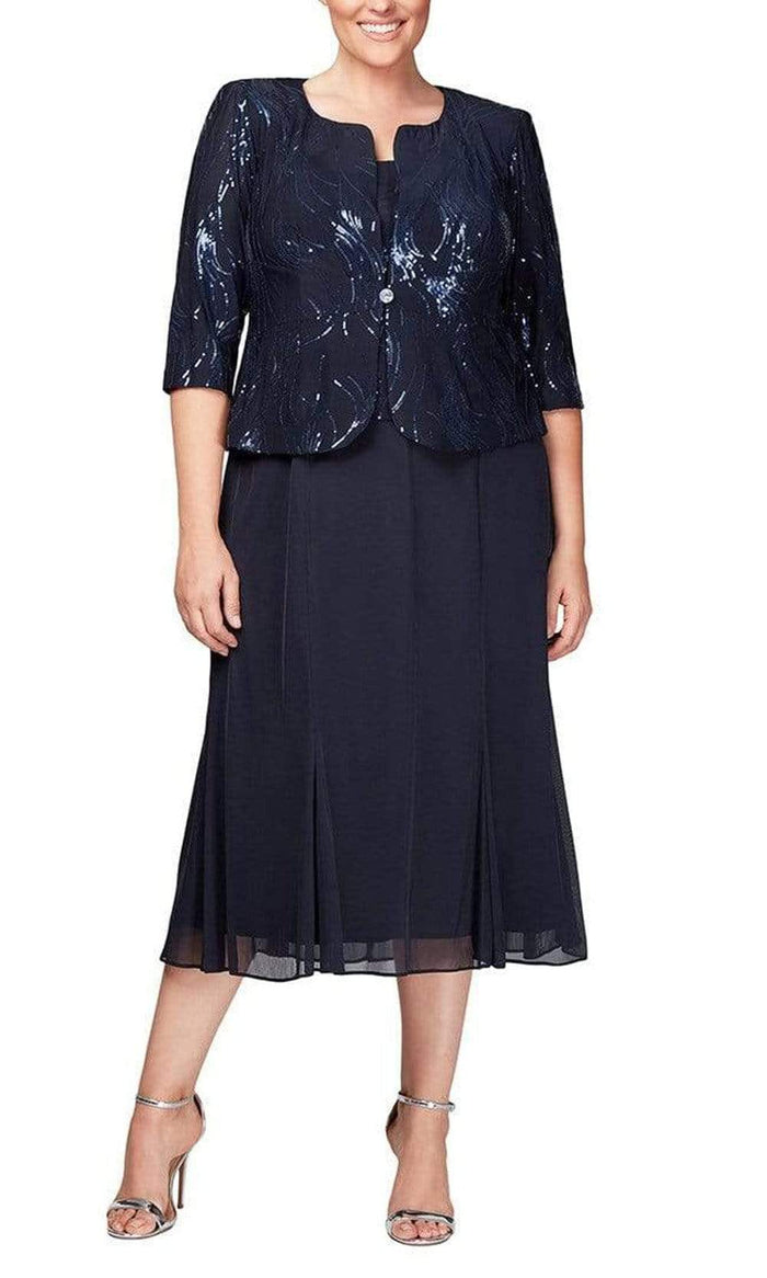Alex Evenings - 496267 Plus Size Chiffon Dress with Sequin Jacket Mother of the Bride Dresses 24W / Navy
