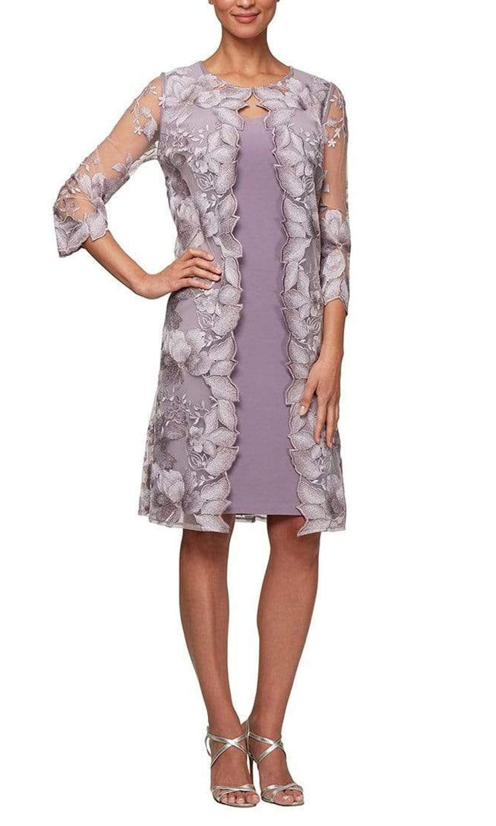 Alex Evenings Petite Layered-Look Embroidered Jacket Dress - Smokey Orchid Alex Evenings Petite Layered-Look Embroidered Jacket Dress - Smokey Orchid