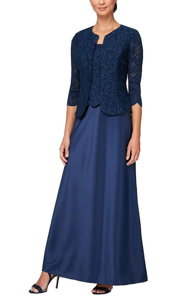 Alex Evenings - 81122326 Lace And Satin Dress With Jacket Mother of the Bride Dresses 16 / Navy
