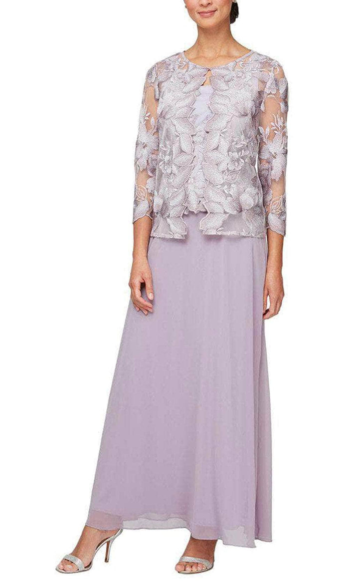 Alex Evenings - 81122422 Metallic Lace Quarter Sleeved Long Dress Special Occasion Dress 2 / Smokey Orc
